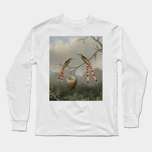 Two Hummingbirds with Their Young by Martin Johnson Heade Long Sleeve T-Shirt